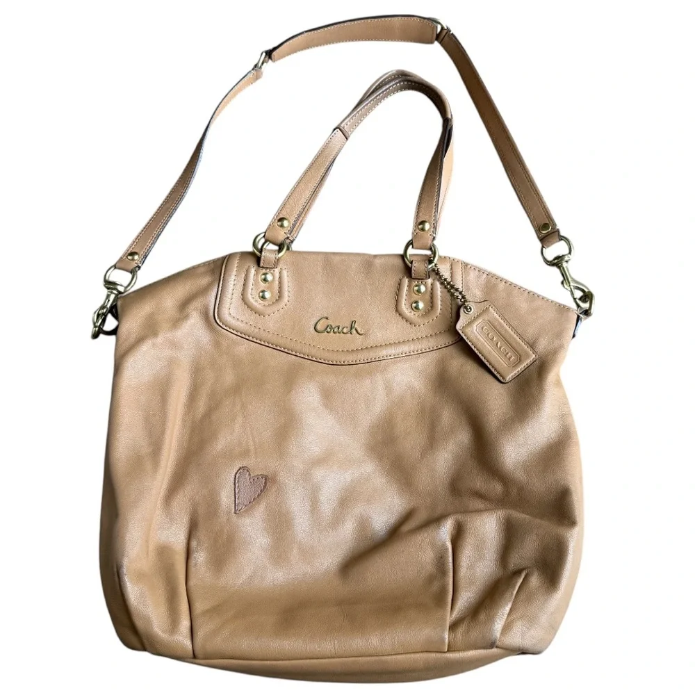 Coach Ashley heart satchel purse camel tan leather F23684
